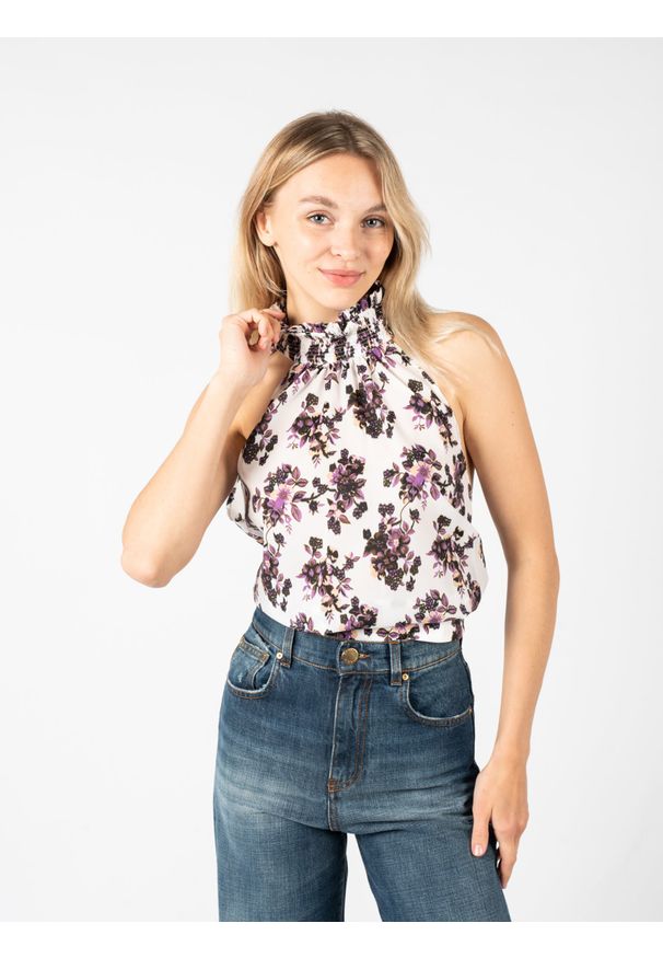 Bluzka Pinko | 1G164M 8460 | Kobieta | Biały. Typ kołnierza: kołnierzyk stójkowy. Kolor: biały. Materiał: poliester