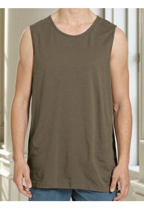 Sinsay - Bawełniany tank top basic - khaki. Kolor: brązowy. Materiał: bawełna