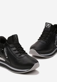 Born2be - Czarne Sneakersy z Ozdobnym Suwakiem na Grubej Podeszwie Leavona. Nosek buta: okrągły. Zapięcie: sznurówki. Kolor: czarny. Materiał: materiał. Obcas: na obcasie. Wysokość obcasa: niski #2