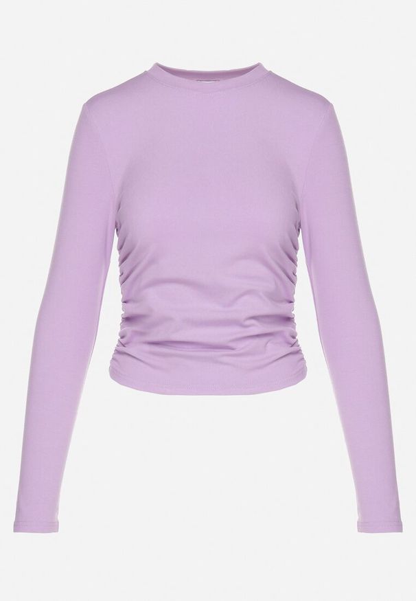 Born2be - Fioletowa Bluzka z Delikatnym Marszczeniem Po Bokach Asamesia. Kolor: fioletowy. Długość rękawa: długi rękaw. Długość: długie