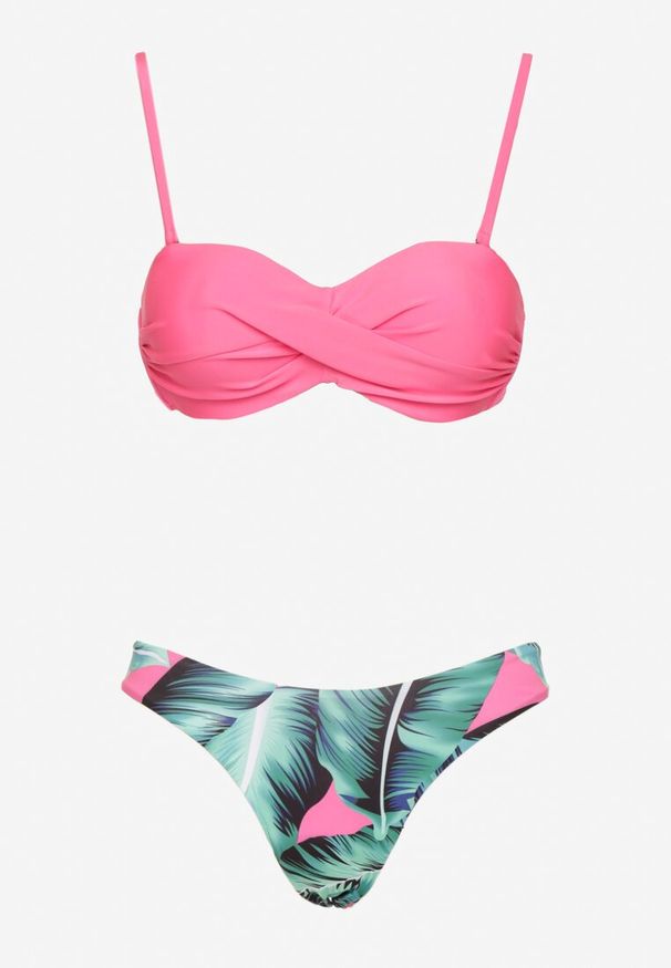 Renee - Fuksjowe Bikini 3-częściowe Biustonosz z Wiązaniem Majtki Figi i Bokserki Vinalle. Kolor: różowy. Wzór: aplikacja