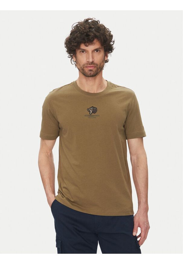 Aeronautica Militare T-Shirt 251TS2424J641 Khaki Regular Fit. Kolor: brązowy. Materiał: bawełna