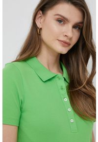 TOMMY HILFIGER - Tommy Hilfiger polo damski kolor zielony. Typ kołnierza: polo. Kolor: zielony. Materiał: bawełna, dzianina. Długość: krótkie #5