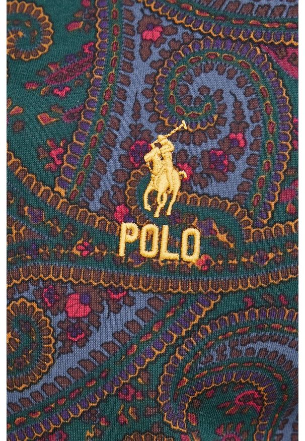Polo Ralph Lauren bluza męska kolor zielony z kapturem wzorzysta. Okazja: na co dzień. Typ kołnierza: polo, kaptur. Kolor: zielony. Materiał: dzianina. Wzór: aplikacja. Styl: casual