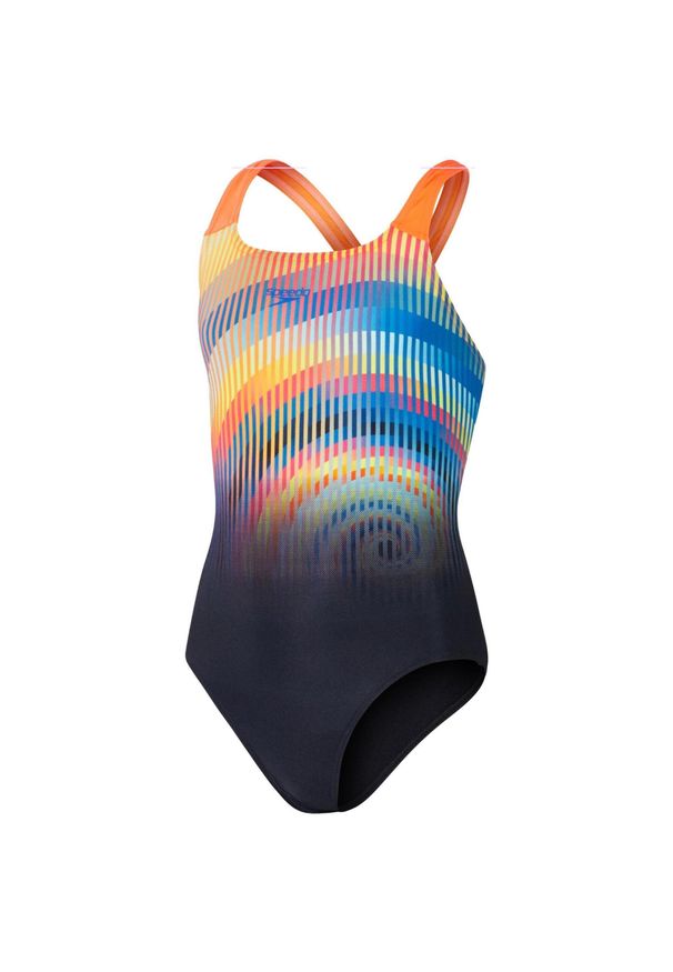 Dziewczęcy jednoczęściowy kostium kąpielowy Speedo Eco+ Dig Placem Powerback. Kolor: czerwony, niebieski, wielokolorowy, czarny