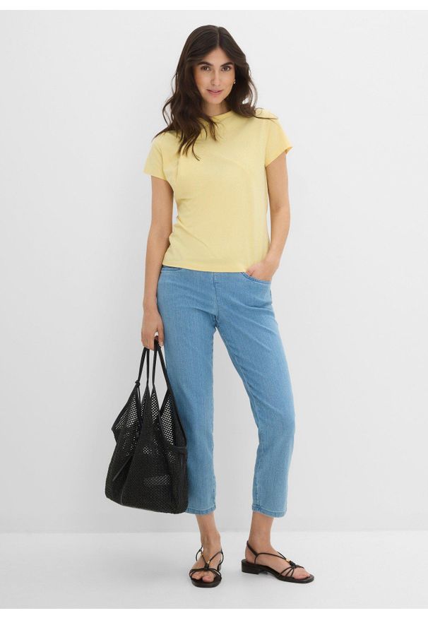 bonprix - Spodnie Straight, mid waist, z wygodnym paskiem (2 pary). Kolor: biały