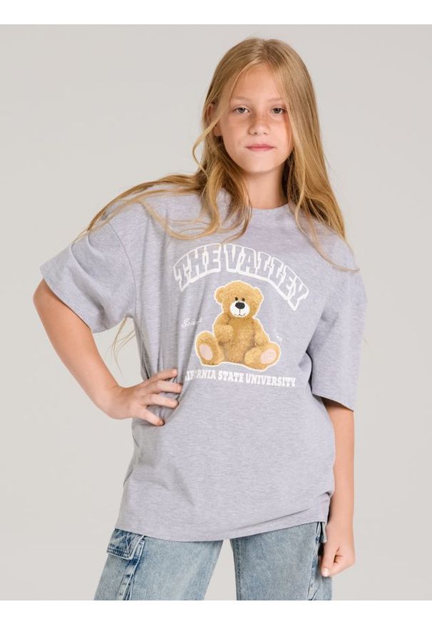 Sinsay - Koszulka oversize z nadrukiem - szary. Kolor: szary. Wzór: nadruk