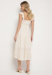 Born2be - Beżowa Wiskozowa Sukienka na Ramiączkach Zdobiona Metaliczną Nicią Iffrisse. Okazja: na co dzień. Kolor: beżowy. Materiał: wiskoza. Długość rękawa: na ramiączkach. Wzór: aplikacja. Styl: casual #3