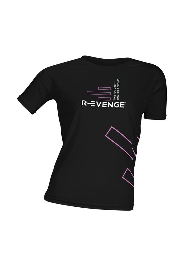 R-EVENGE - Damska koszulka z krótkim rękawem Fitness Running Cardio czarna. Kolor: czarny. Materiał: poliester. Długość rękawa: krótki rękaw. Długość: krótkie. Sport: fitness, bieganie