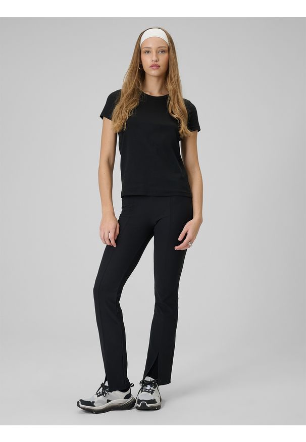 4f - 4F T-shirt slim gładki damski - czarny XXL. Okazja: na co dzień. Kolor: czarny. Materiał: bawełna, materiał. Długość: długie. Wzór: gładki. Styl: klasyczny, casual