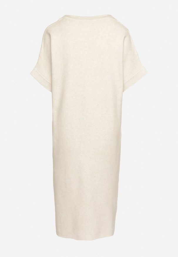 Born2be - Jasnobeżowa Sukienka z Wiskozą Bawełną i Odpinanym Kwiatem 3D Zeiada. Kolor: beżowy. Materiał: wiskoza, bawełna. Wzór: kwiaty