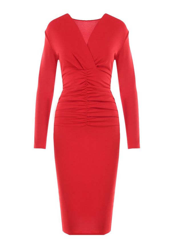 Born2be - Czerwona Sukienka Achaea. Kolor: czerwony. Typ sukienki: kopertowe. Styl: elegancki. Długość: midi