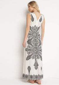 Born2be - Jasnobeżowa Sukienka w Stylu Boho z Gumką w Pasie i Troczkami na Ramionach Aretava. Okazja: na co dzień. Typ kołnierza: dekolt w łódkę. Kolor: beżowy. Typ sukienki: proste. Styl: boho