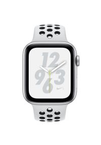 APPLE Watch 4 Cellular Nike+ 44mm (Srebrny z opaską sportową w kolorze platynowo-czarnym). Kolor: srebrny, czarny, wielokolorowy, szary. Styl: sportowy #3