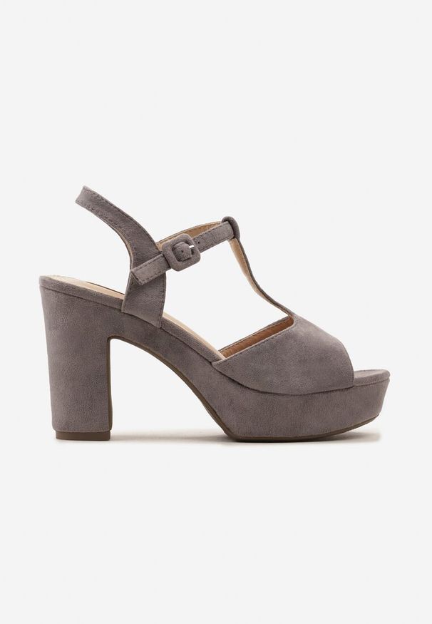 Born2be - Szare Sandały z Ekozamszu na Słupku i Platformie ze Sprzączką Anrica. Zapięcie: sprzączka. Kolor: szary. Obcas: na platformie. Styl: elegancki