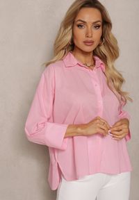 Renee - Jasnoróżowa Koszula z Bawełny Rękawy 3/4 Typu Nietoperz Delilatia. Kolor: różowy. Materiał: bawełna #3