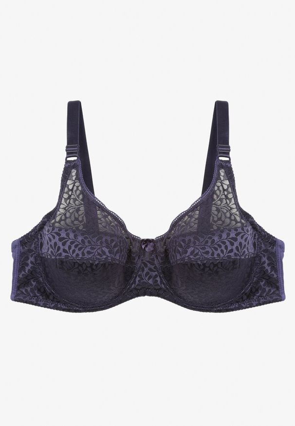 Renee - Granatowy Koronkowy Biustonosz Full Cup Vikiiloni. Kolekcja: plus size. Kolor: niebieski. Materiał: koronka