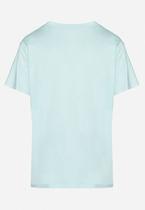 Born2be - Jasnoniebieski Gładki T-shirt z Bawełny o Klasycznym Kroju Natime. Kolor: niebieski. Materiał: bawełna. Wzór: gładki. Styl: klasyczny