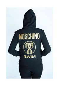 MOSCHINO SWIM Bluza damska rozpinana z kapturem czarna, Rozmiar XS. Typ kołnierza: kaptur. Kolor: czarny. Materiał: bawełna