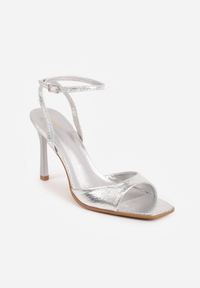 Renee - Srebrne Sandały VICES na Szpilce z Kwadratowym Noskiem Viviene. Okazja: na wesele, na ślub cywilny. Zapięcie: sprzączka. Kolor: srebrny. Obcas: na szpilce. Styl: elegancki. Wysokość obcasa: średni #3