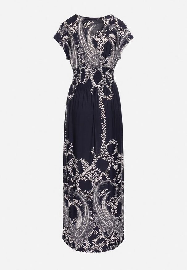 Born2be - Granatowa Sukienka z Gumką w Pasie i Kopertowym Dekoltem Pialica. Okazja: na co dzień. Typ kołnierza: dekolt kopertowy. Kolor: niebieski. Typ sukienki: kopertowe. Styl: elegancki, casual, sportowy