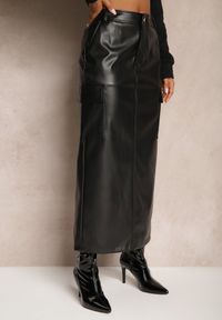Renee - Czarna Spódnica High Waist z Ekoskóry o Dopasowanym Kroju z Kieszeniami z Klapą Firissa. Okazja: na co dzień. Stan: podwyższony. Kolor: czarny. Materiał: jedwab. Styl: elegancki, casual #5