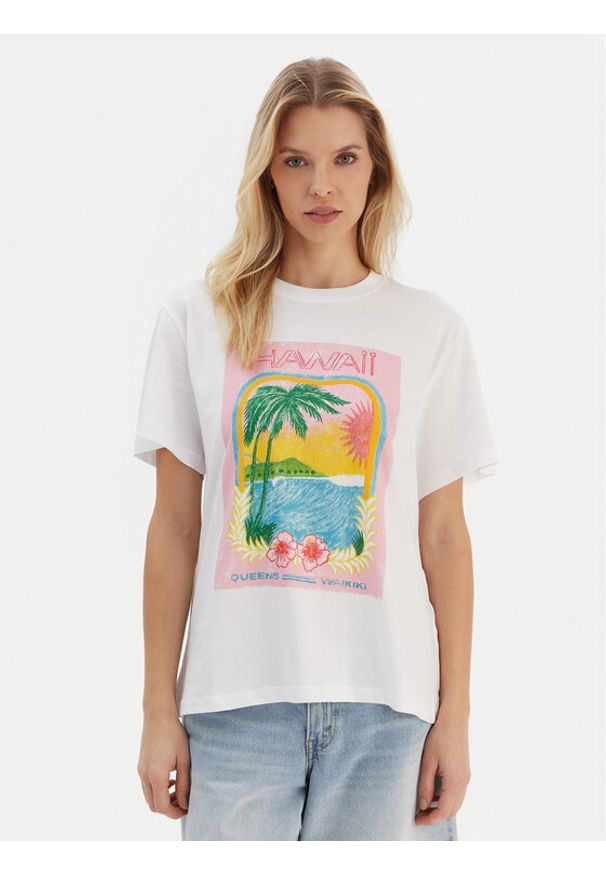 Roxy T-Shirt ERJZT05899 Biały Regular Fit. Kolor: biały. Materiał: bawełna