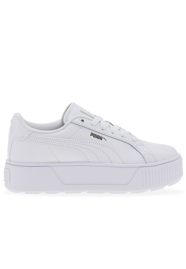 Buty Puma Karmen L 38737401 - białe. Kolor: biały. Materiał: skóra ekologiczna, materiał, syntetyk. Szerokość cholewki: normalna. Obcas: na platformie