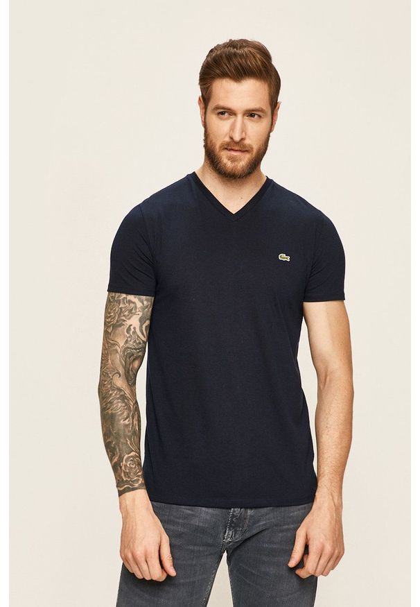Lacoste - T-shirt. Okazja: na co dzień. Kolor: niebieski. Materiał: dzianina. Wzór: gładki. Styl: casual