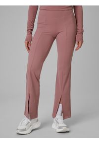 4f - 4F Spodnie treningowe z rozszerzanymi nogawkami damskie - różowe L. Stan: podwyższony. Kolor: różowy. Materiał: skóra. Długość: długie. Sport: fitness #2