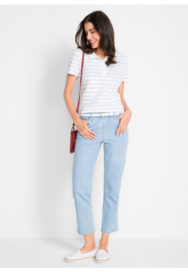 bonprix - Spodnie Straight, mid waist, z wygodnym paskiem (2 pary). Kolor: biały