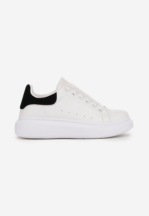 Born2be - Biało-Czarne Sneakersy na Grubej Podeszwie z Okrągłym Noskiem Naubrey. Nosek buta: okrągły. Kolor: biały