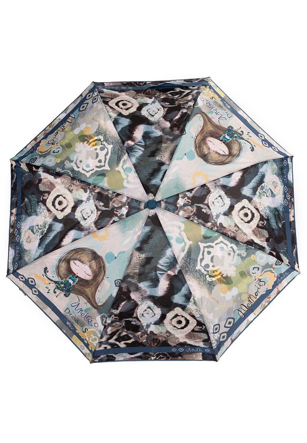 Granatowy Składany Parasol Damski Anekke. Kolor: niebieski. Materiał: tkanina