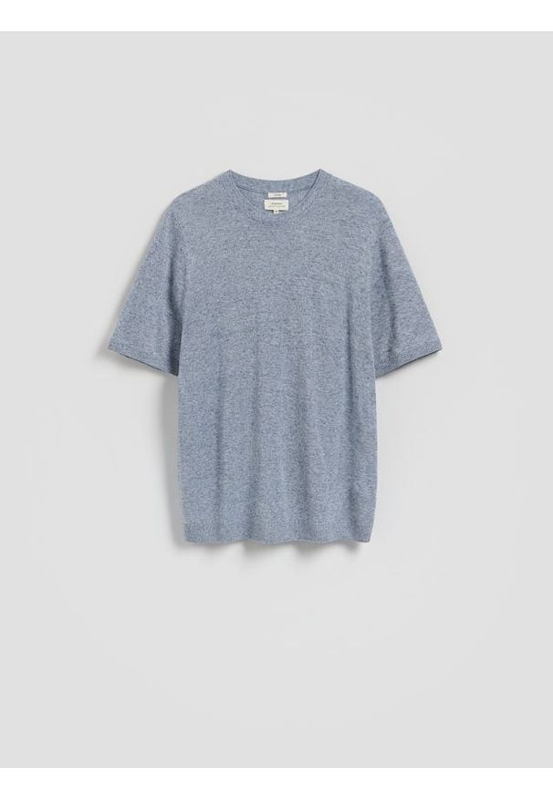 Reserved - T-shirt regular z lnem - niebieski. Kolor: niebieski. Materiał: len