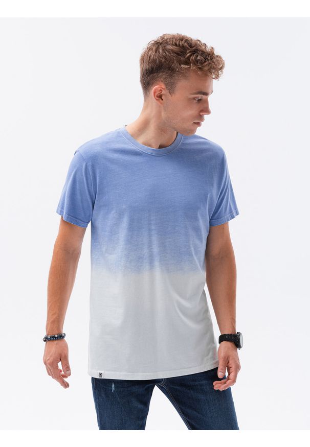 Ombre Clothing - T-shirt męski cieniowany - niebieski V5 S1624 - XXL. Kolor: niebieski. Materiał: bawełna