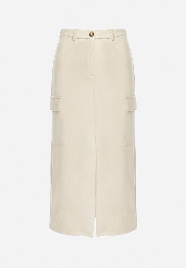 Born2be - Jasnobeżowa Spódnica Maxi z Rozcięciem i Kopertowymi Kieszeniami Anefil. Okazja: na co dzień. Kolor: beżowy. Styl: elegancki, casual