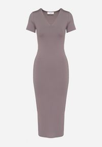 Born2be - Szara Sukienka Dopasowana Bodycon z Dekoltem w Serek Efricene. Okazja: na co dzień. Typ kołnierza: dekolt w serek. Kolor: szary. Materiał: jeans. Długość rękawa: krótki rękaw. Typ sukienki: bodycon. Styl: casual, klasyczny #3