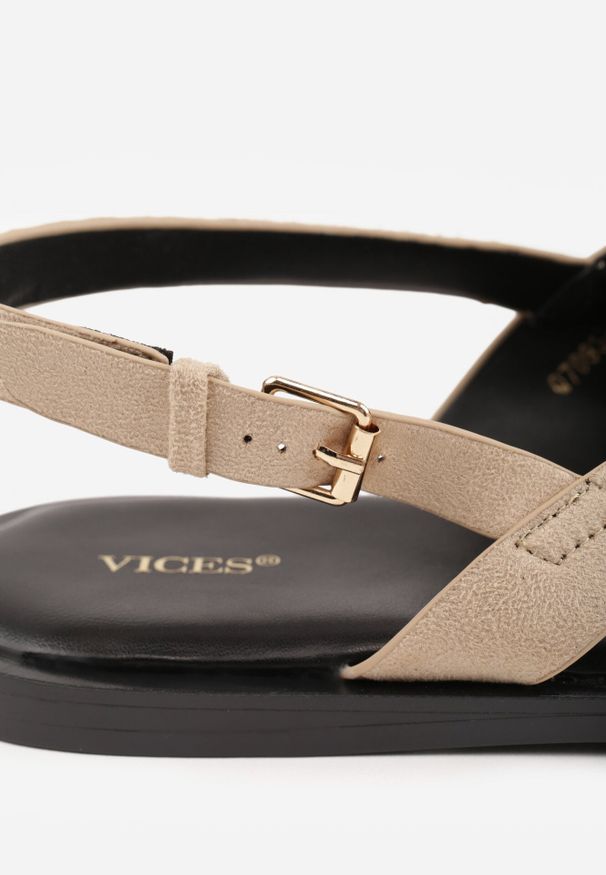 Born2be - Ciemnobeżowe Sandały VICES ze Skrzyżowanymi Paskami i Paskiem na Duży Palec Phaisacia. Okazja: na co dzień. Zapięcie: pasek. Kolor: beżowy. Materiał: jeans, len. Sezon: lato. Styl: elegancki, casual