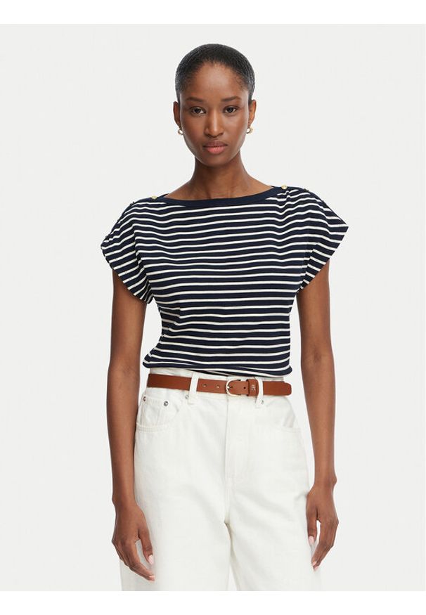 TOMMY HILFIGER - Tommy Hilfiger T-Shirt Gold Btn Cap WW0WW50942 Kolorowy Slim Fit. Materiał: bawełna. Wzór: kolorowy