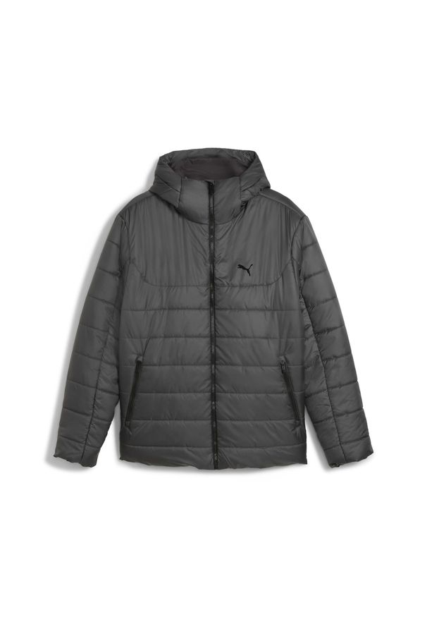 Puma - Męska kurtka wyściełana Essentials z kapturem PUMA. Typ kołnierza: kaptur. Kolor: szary. Materiał: puch. Sport: turystyka piesza