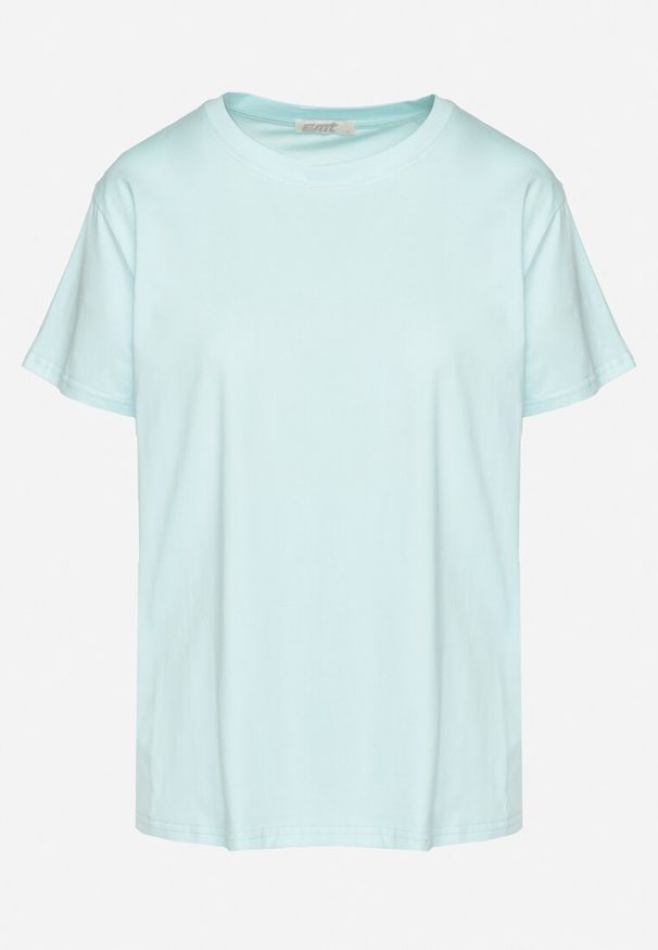 Born2be - Jasnoniebieski Gładki T-shirt z Bawełny o Klasycznym Kroju Natime. Kolor: niebieski. Materiał: bawełna. Wzór: gładki. Styl: klasyczny