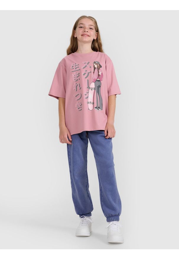 4f - 4F T-shirt oversize z nadrukiem dziewczęcy - różowy 122 (6-7 lat). Kolor: różowy. Materiał: skóra. Wzór: nadruk. Sezon: lato