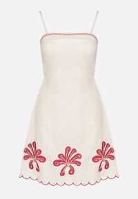 Born2be - Beżowa Sukienka z Bawełny Ozdobiona Haftem Juliorea. Okazja: na co dzień. Kolor: beżowy. Materiał: bawełna. Długość rękawa: na ramiączkach. Wzór: aplikacja, haft. Styl: casual, elegancki #3