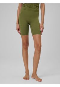 4f - 4F Legginsy kolarki do jogi damskie - oliwkowe M. Stan: podwyższony. Kolor: oliwkowy, brązowy, wielokolorowy. Materiał: włókno, skóra. Długość: długie. Wzór: gładki. Sport: joga i pilates #2