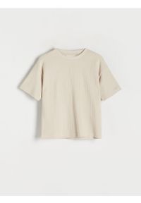 Reserved - T-shirt oversize - beżowy. Kolor: beżowy. Materiał: dzianina. Wzór: ze splotem