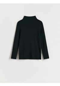 Reserved - Prążkowany sweter z wiskozą - czarny. Kolor: czarny. Materiał: prążkowany, wiskoza #1