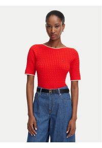 TOMMY HILFIGER - Tommy Hilfiger Sweter Fine Gg Cable Boat WW0WW50103 Czerwony Regular Fit. Kolor: czerwony. Materiał: bawełna #1