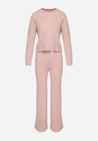 Born2be - Jasnoróżowy Dzianinowy Komplet z Wełną i Bawełną Sweter z Tłoczonym Wzorem i Spodnie Otivra. Kolor: różowy. Materiał: wełna, bawełna, dzianina #7