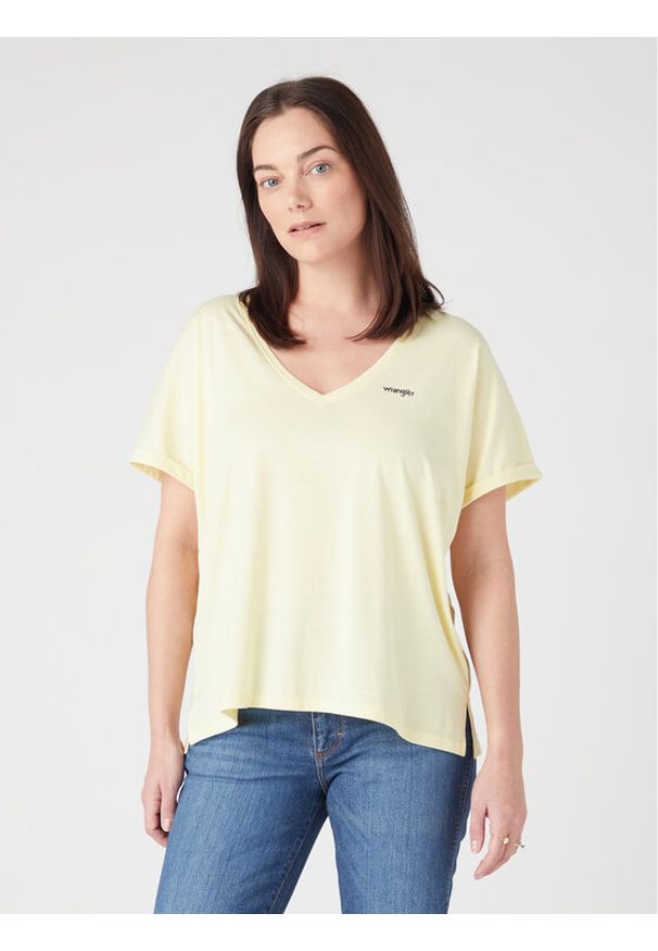 Wrangler T-Shirt W7XKEVX6Z 112328929 Żółty Regular Fit. Kolor: żółty. Materiał: bawełna