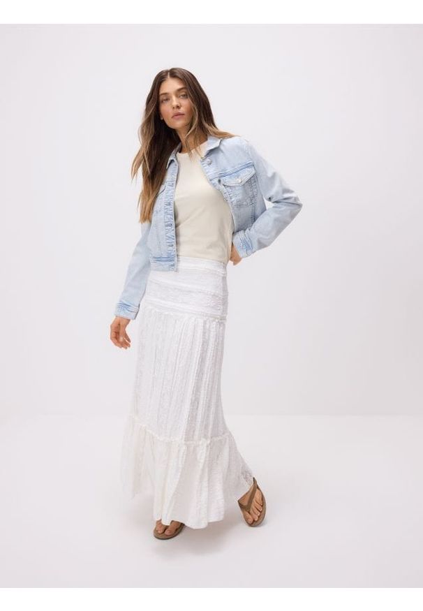 Reserved - Koronkowa spódnica maxi - biały. Kolor: biały. Materiał: koronka
